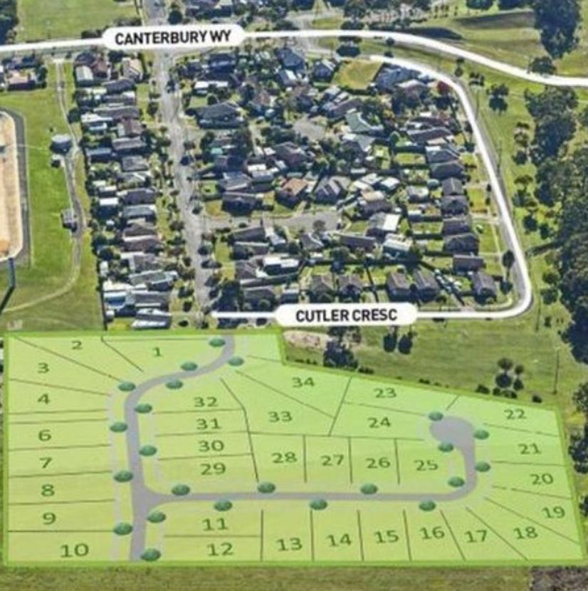 Subdivision plan superimposed on drone image of an area